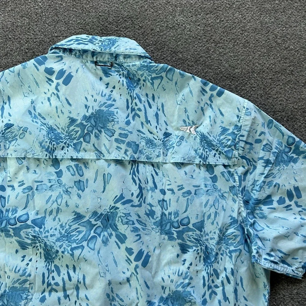 KastKing Shirt Mens XL Blue Fish Print Short Sleeve Fishing Vented Polyester